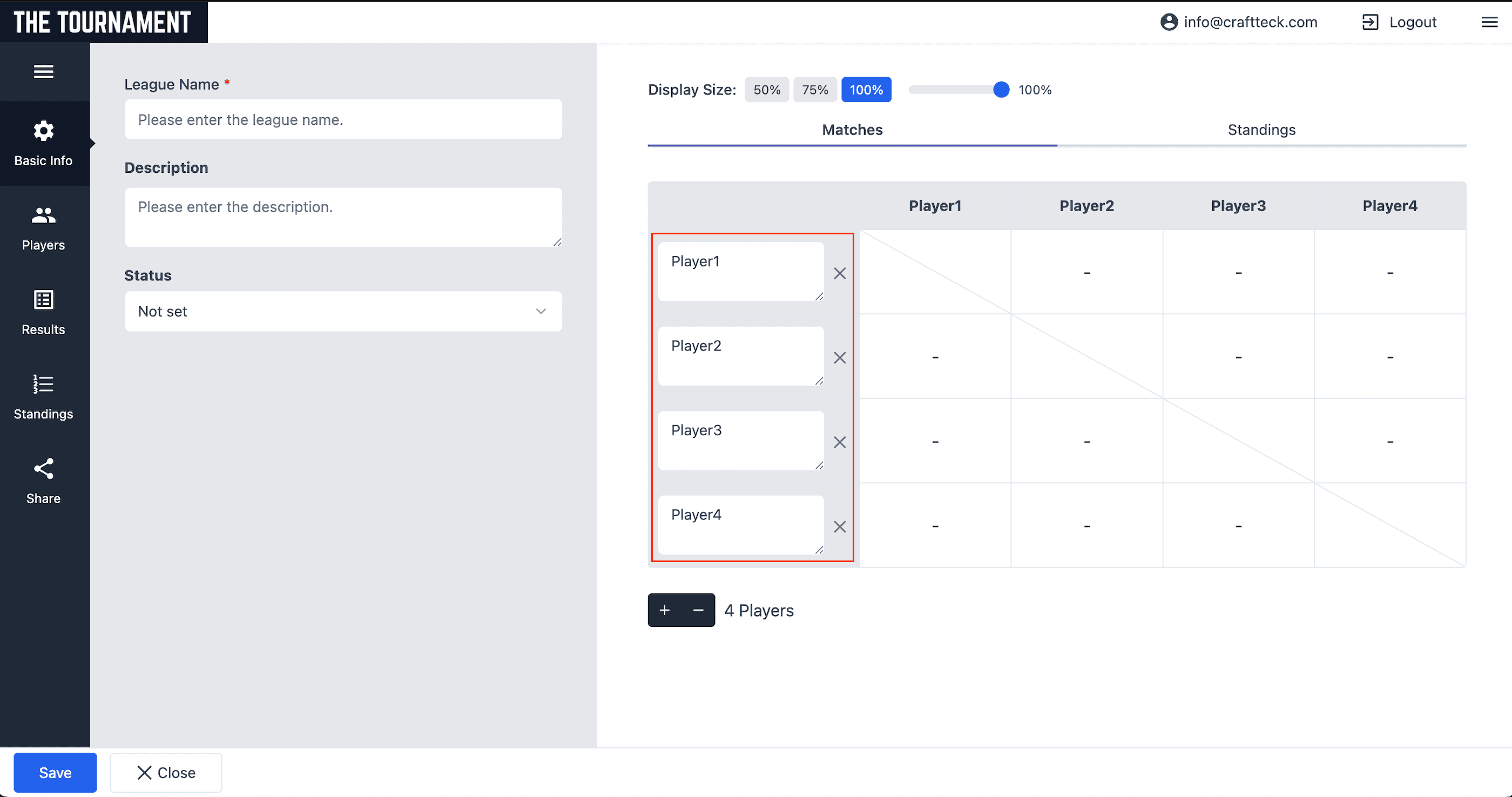 リーグ表で直接編集