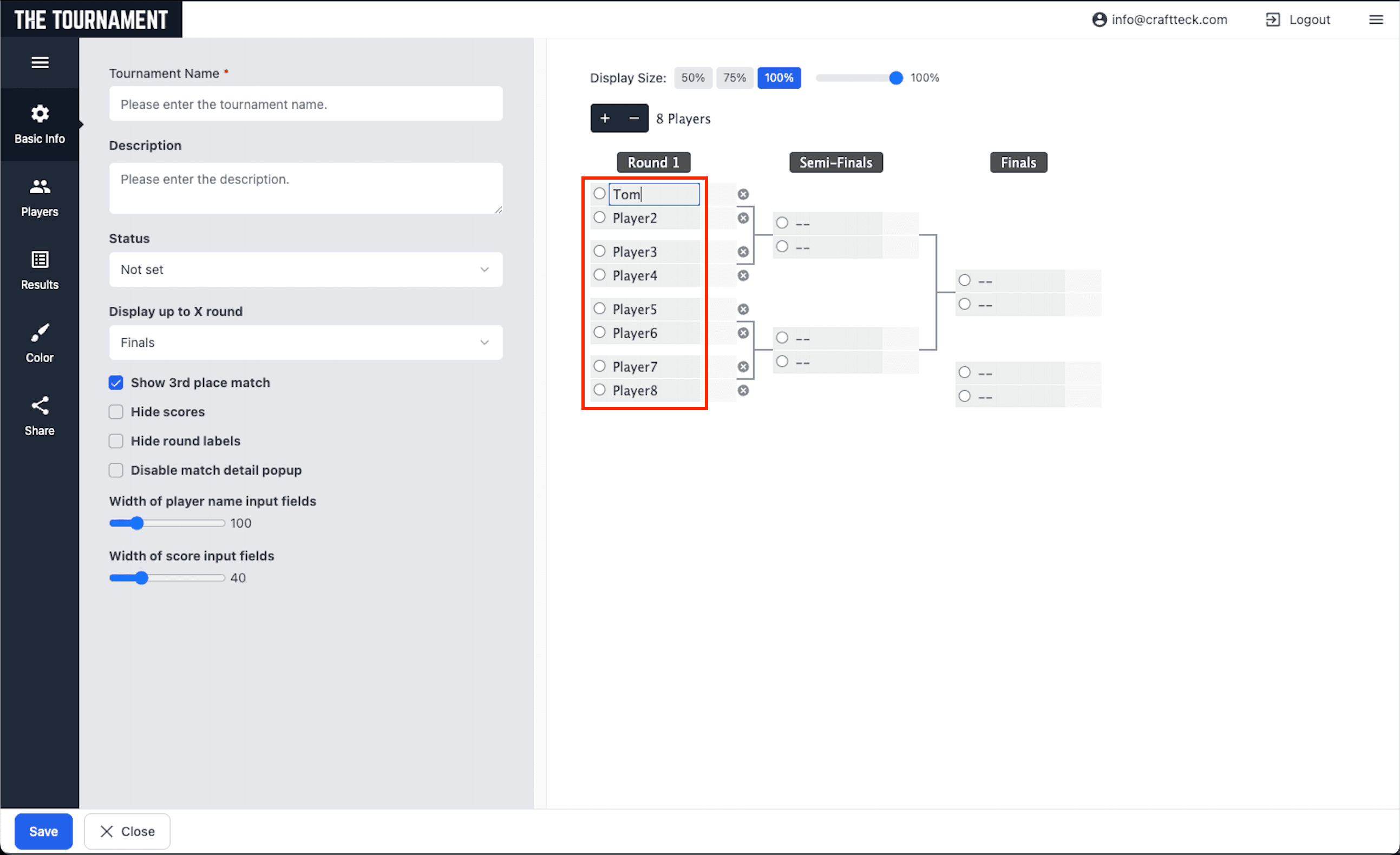 トーナメント表で直接編集