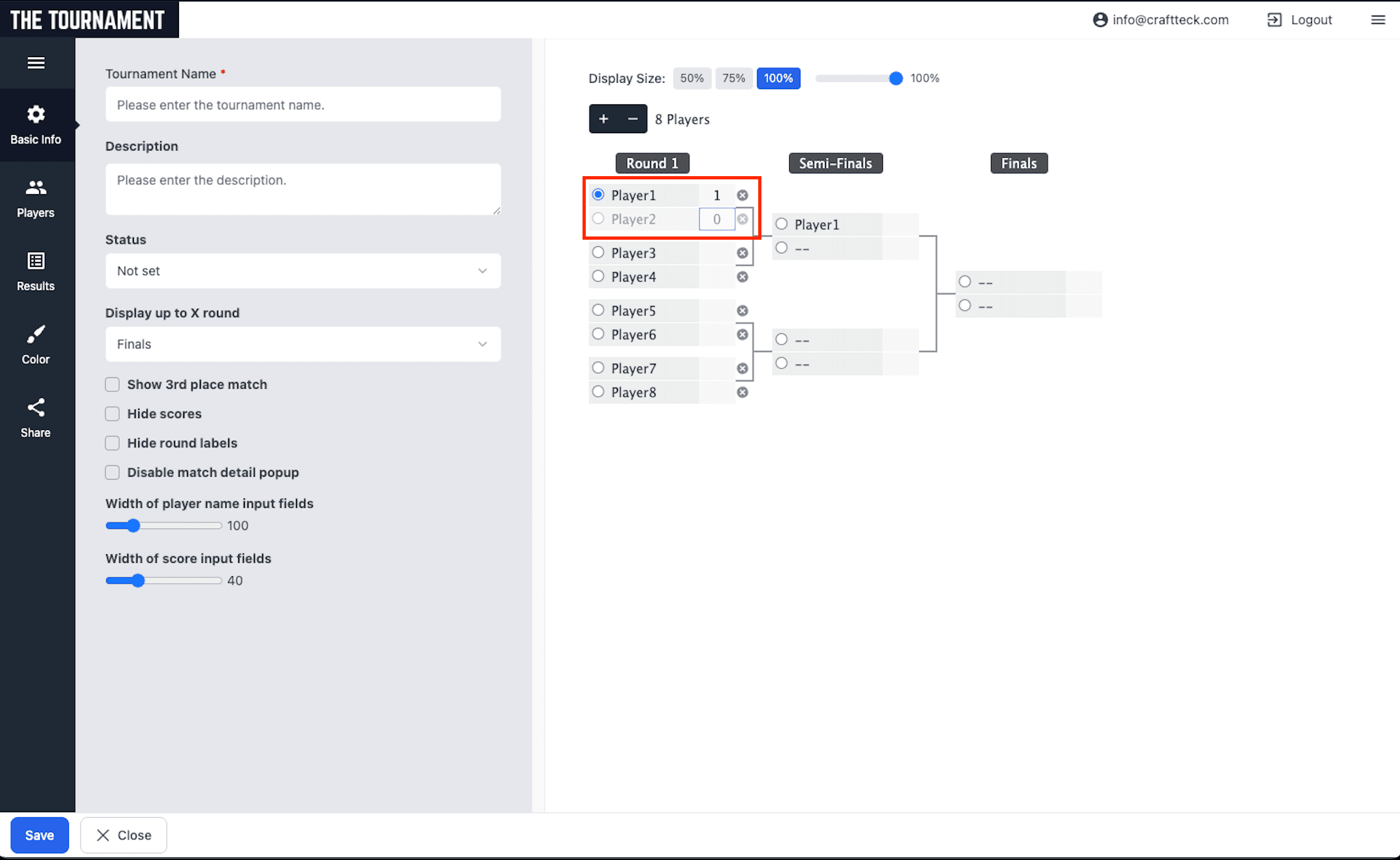 Direct input on bracket