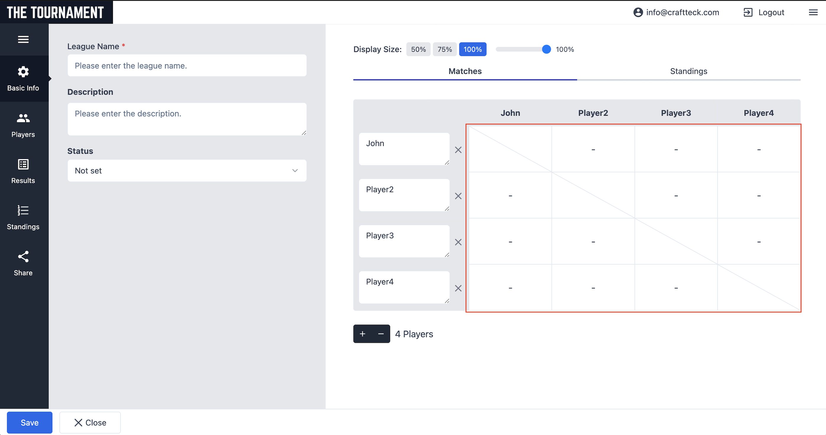 リーグ表で直接入力