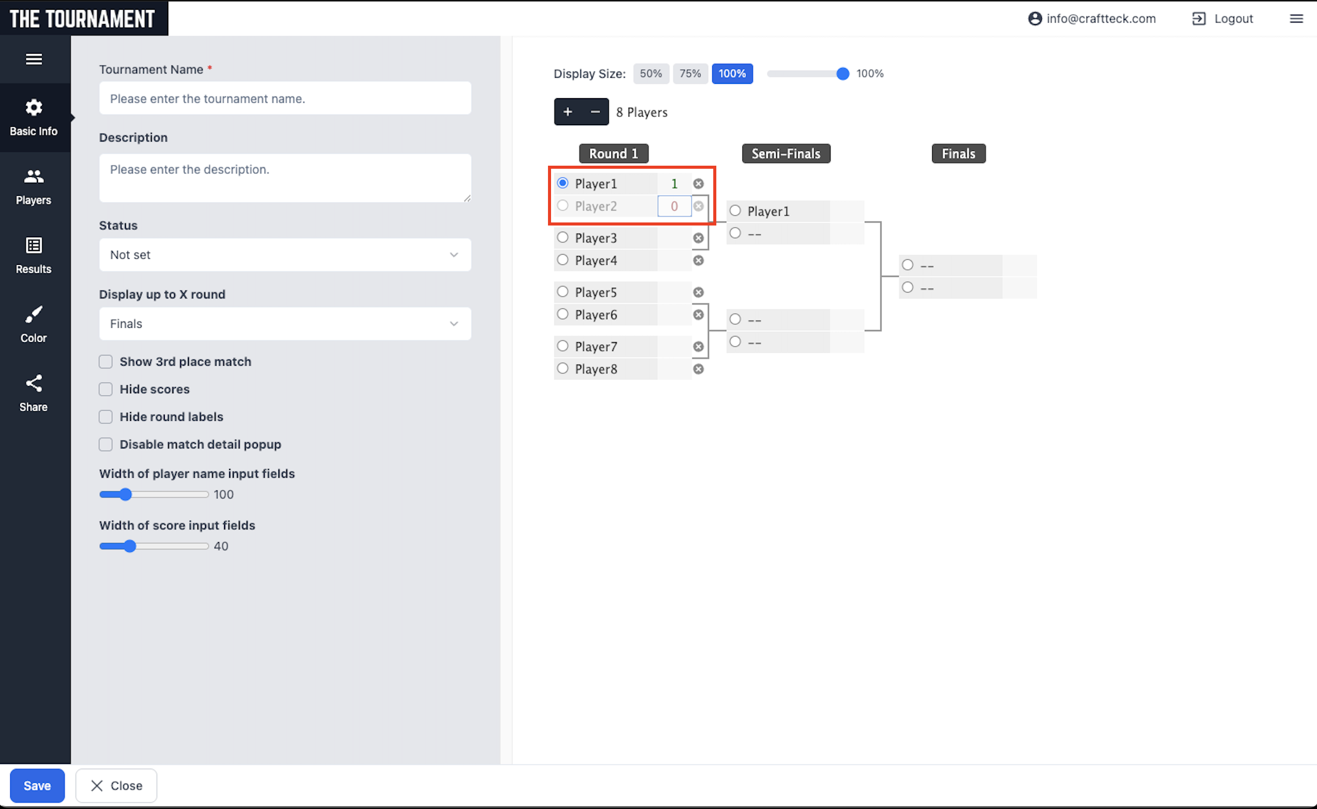 トーナメント表で直接入力